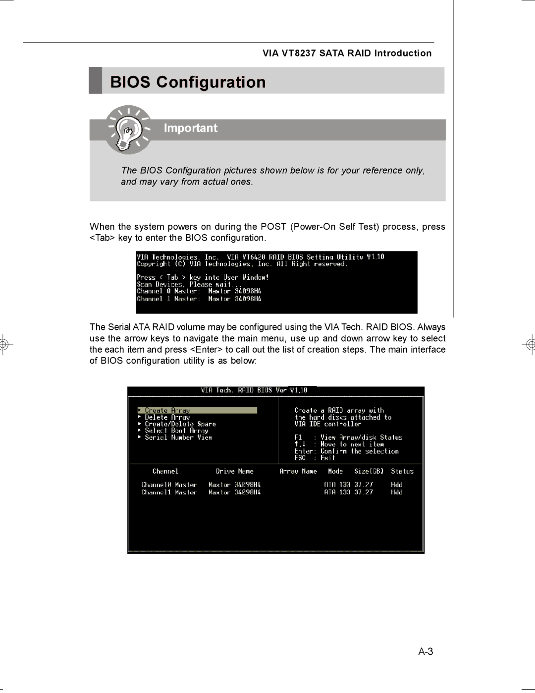 MSI MS-7255 manual Bios Configuration, VIA VT8237 Sata RAID Introduction 