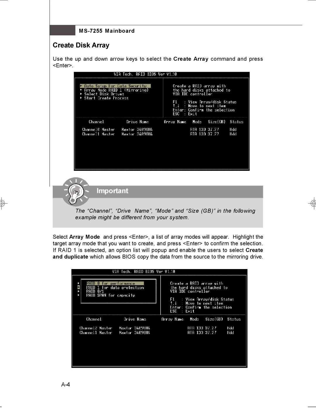 MSI MS-7255 manual Create Disk Array 