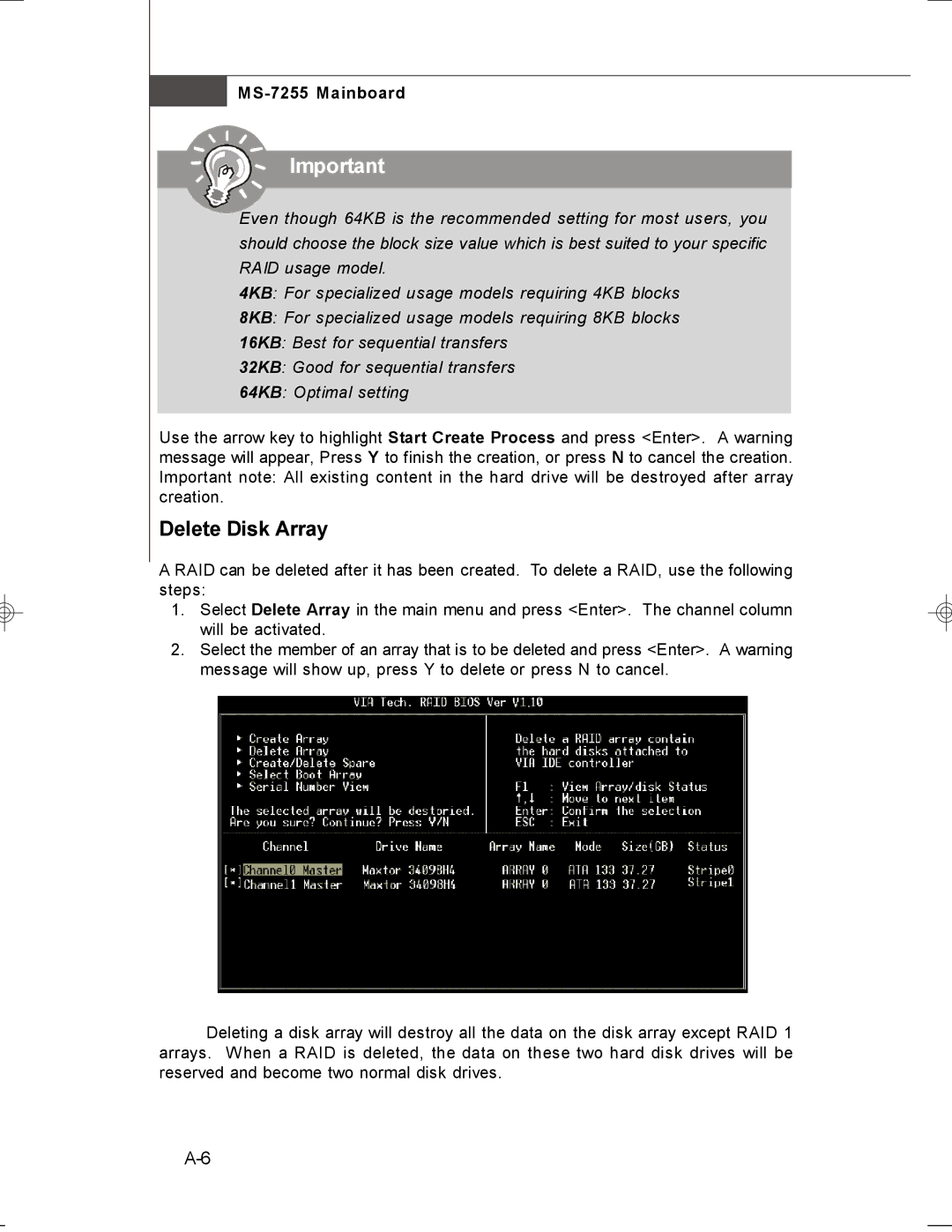 MSI MS-7255 manual Delete Disk Array 