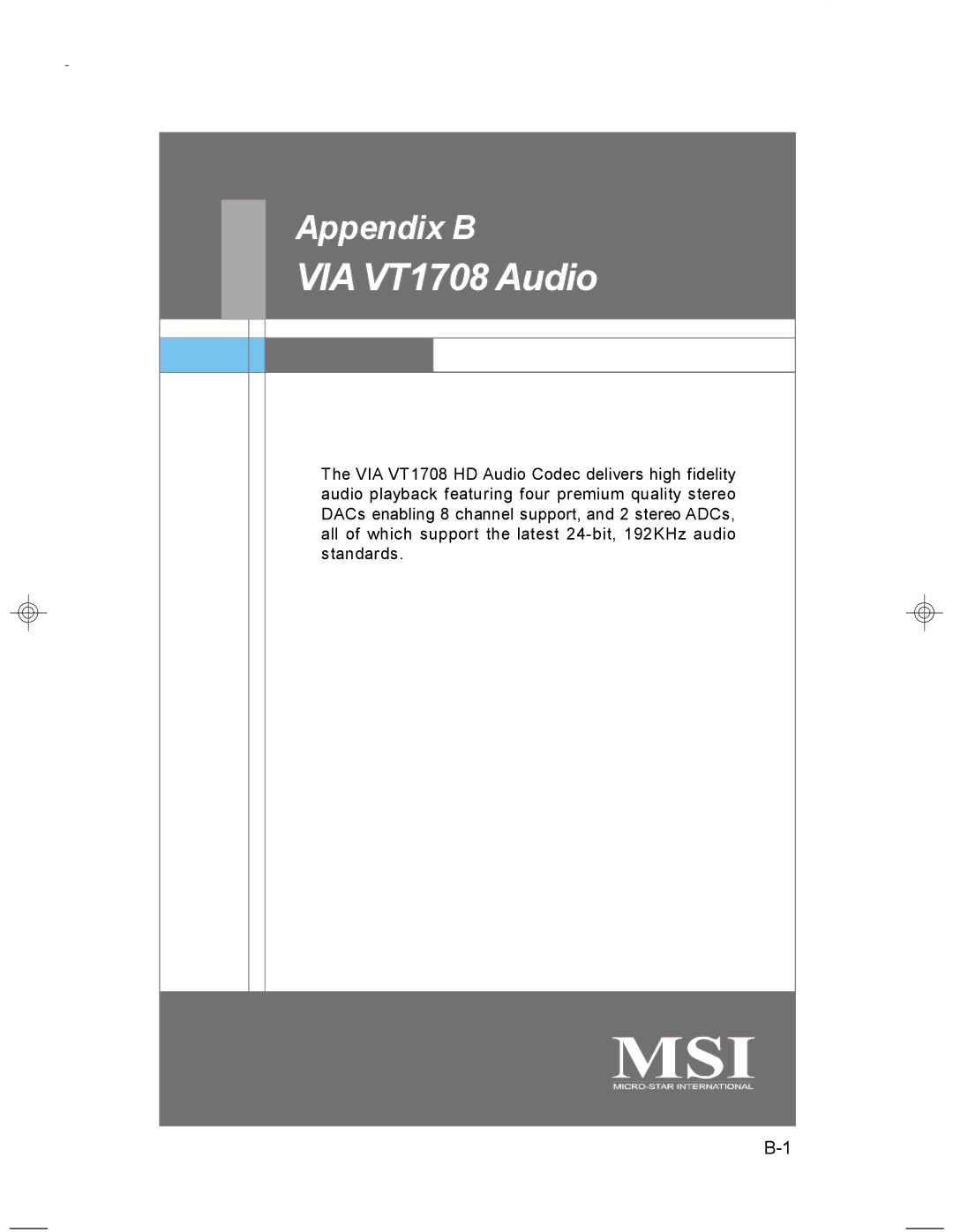 MSI MS-7255 manual VIA VT1708 Audio 