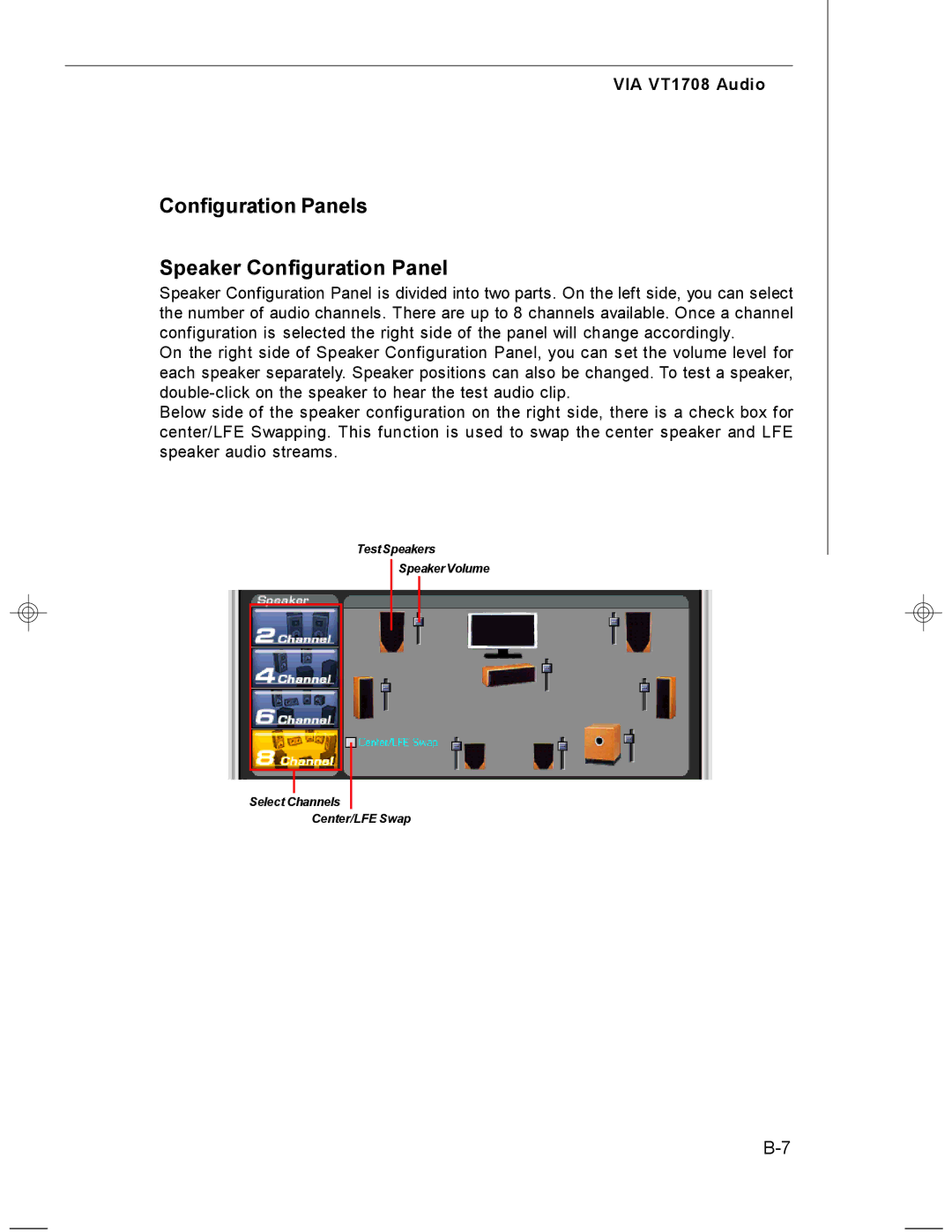 MSI MS-7255 manual Configuration Panels Speaker Configuration Panel 