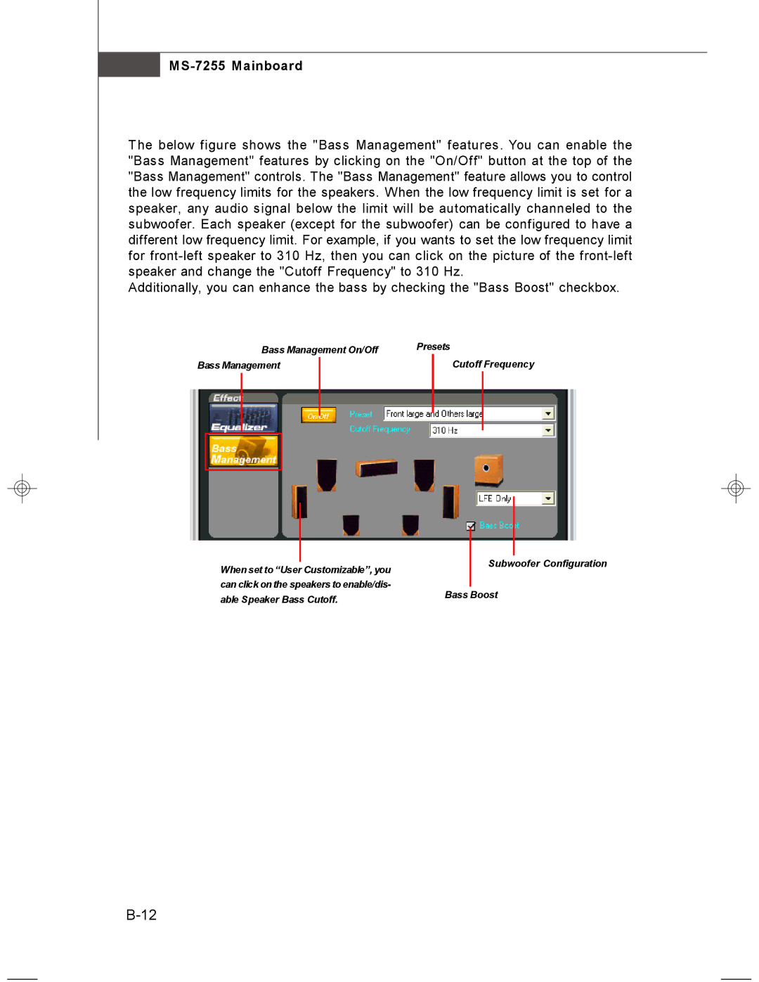 MSI MS-7255 manual Bass Management On/Off Presets 