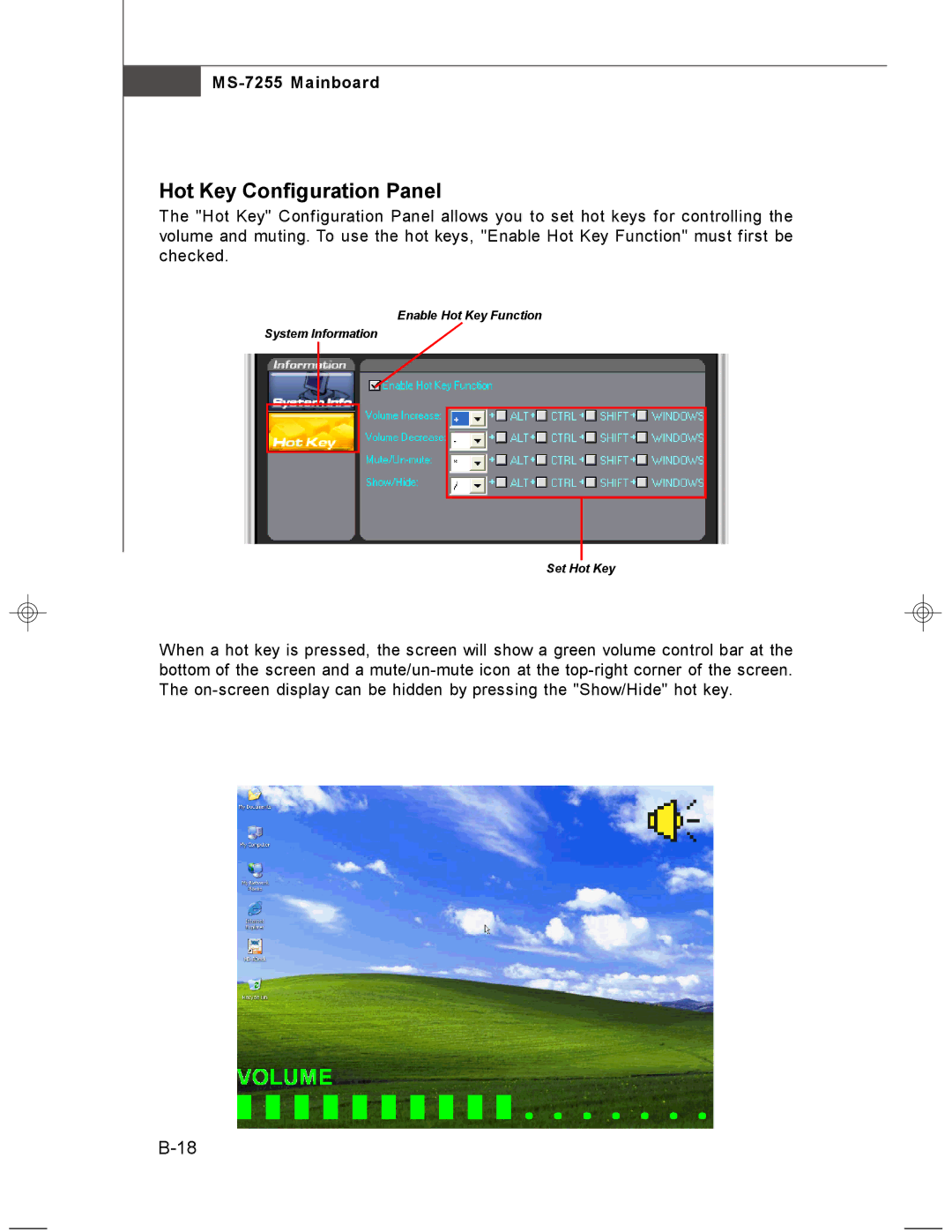 MSI MS-7255 manual Hot Key Configuration Panel 