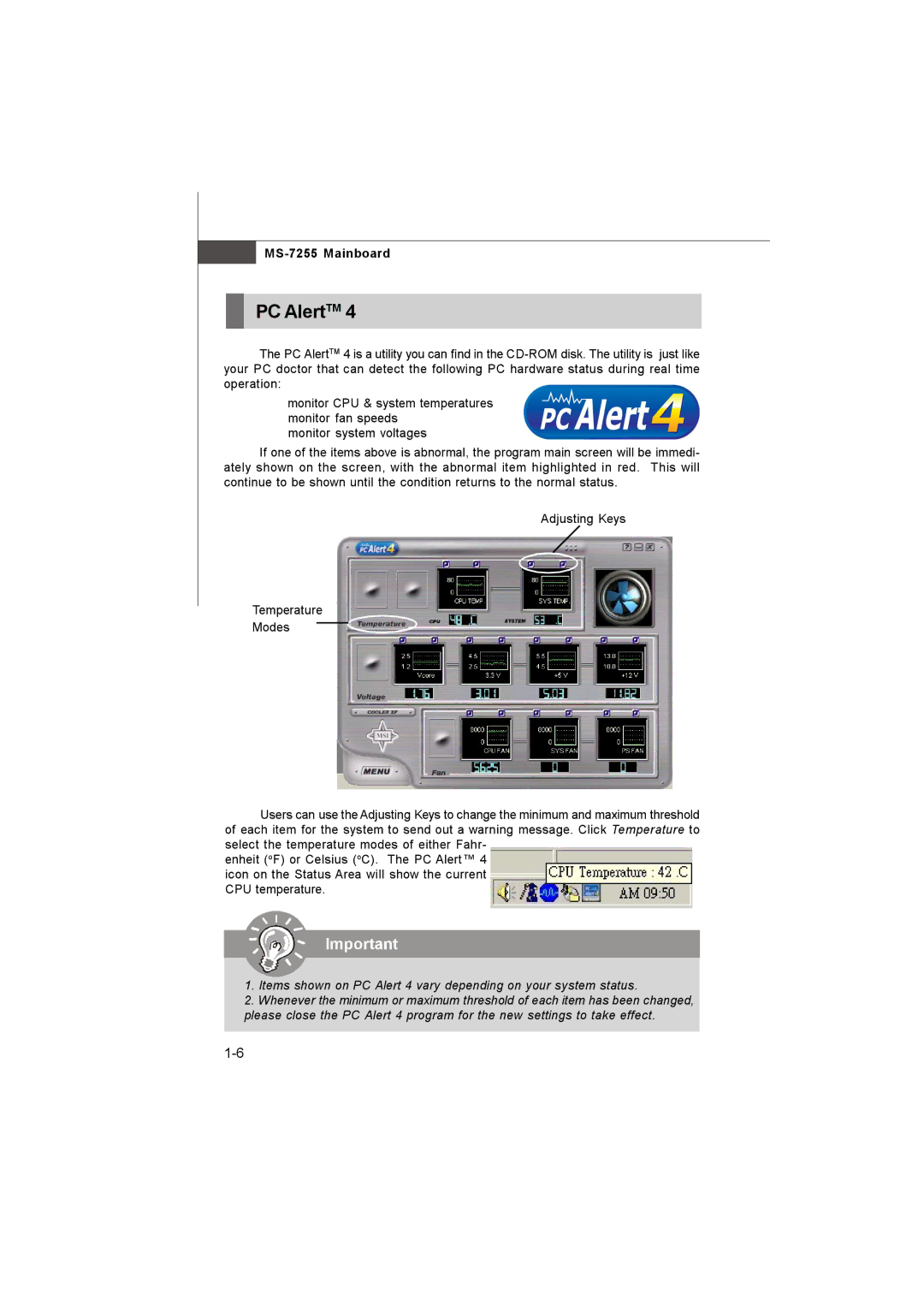 MSI MS-7255 manual PC AlertTM 