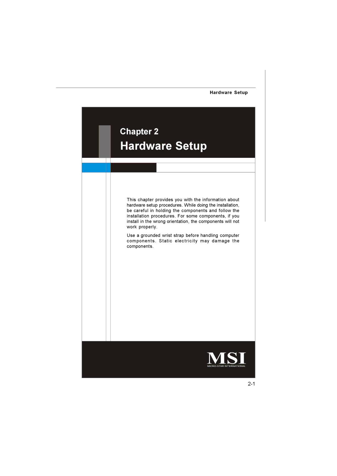 MSI MS-7255 manual Hardware Setup 