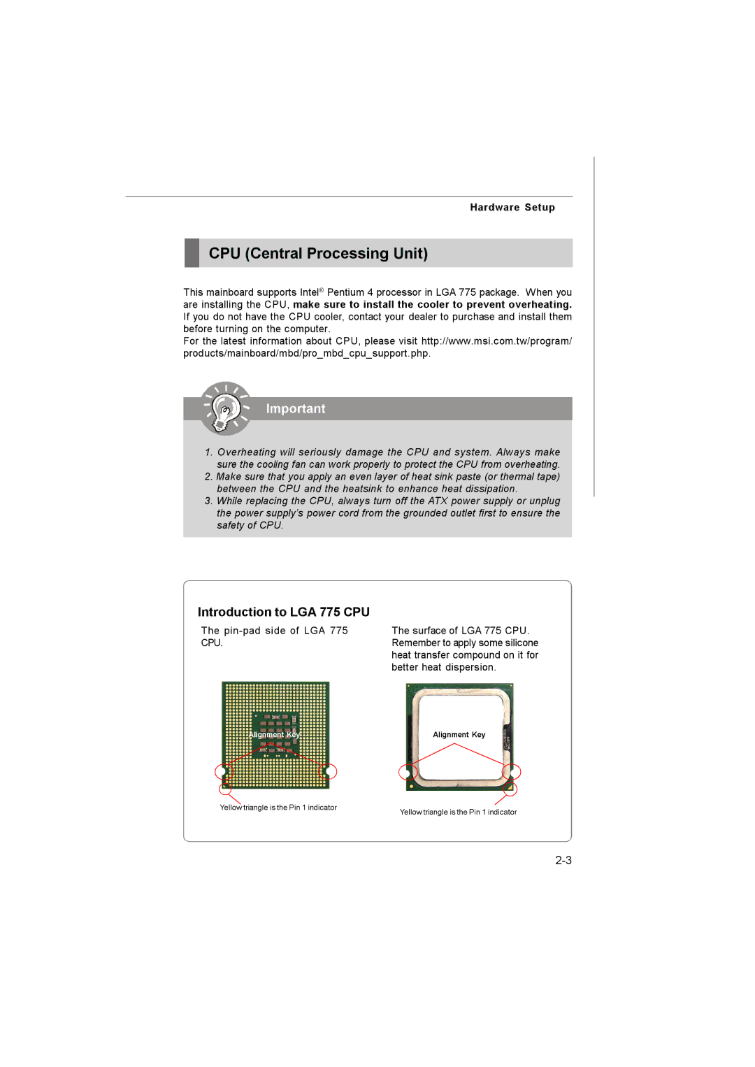 MSI MS-7255 manual CPU Central Processing Unit, Introduction to LGA 775 CPU 