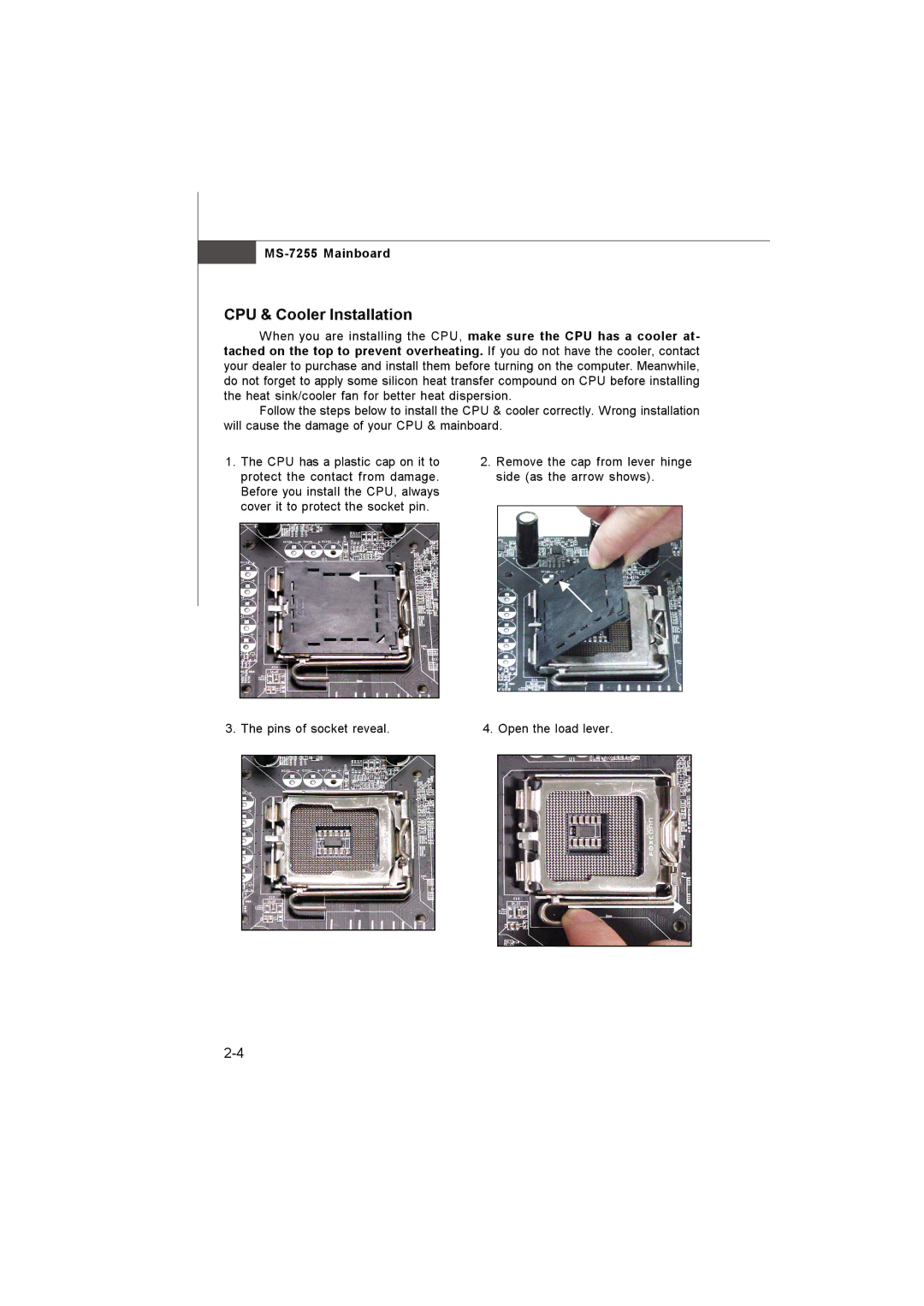 MSI MS-7255 manual CPU & Cooler Installation 