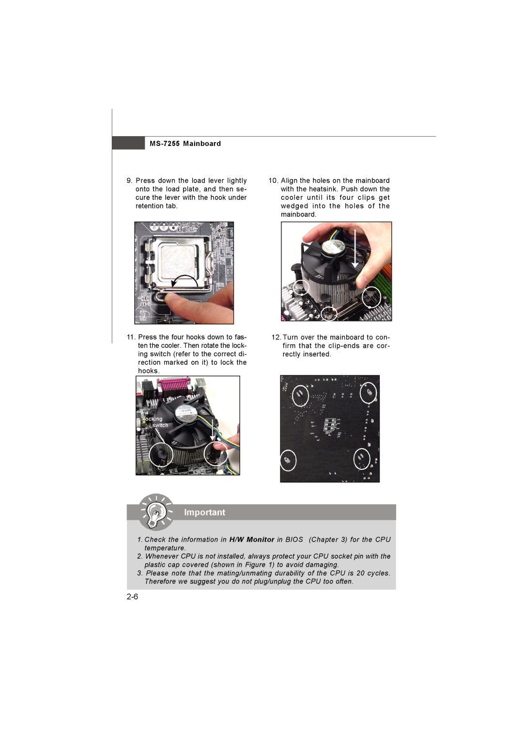 MSI MS-7255 manual Locking switch 