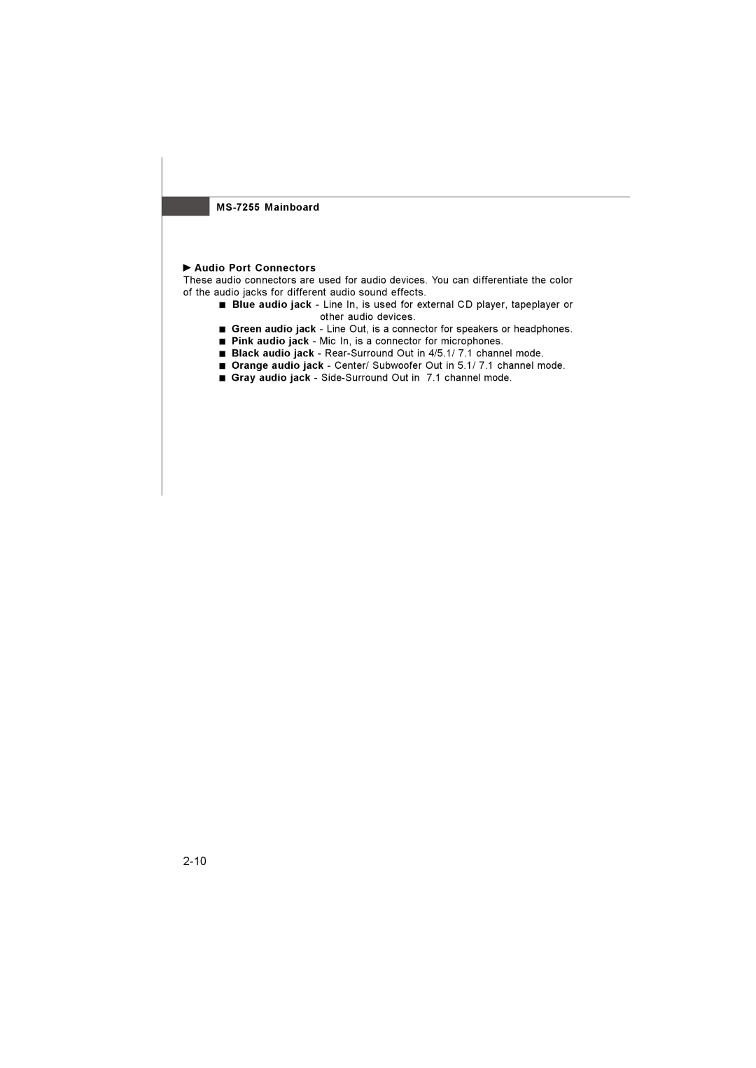 MSI manual MS-7255 Mainboard Audio Port Connectors 