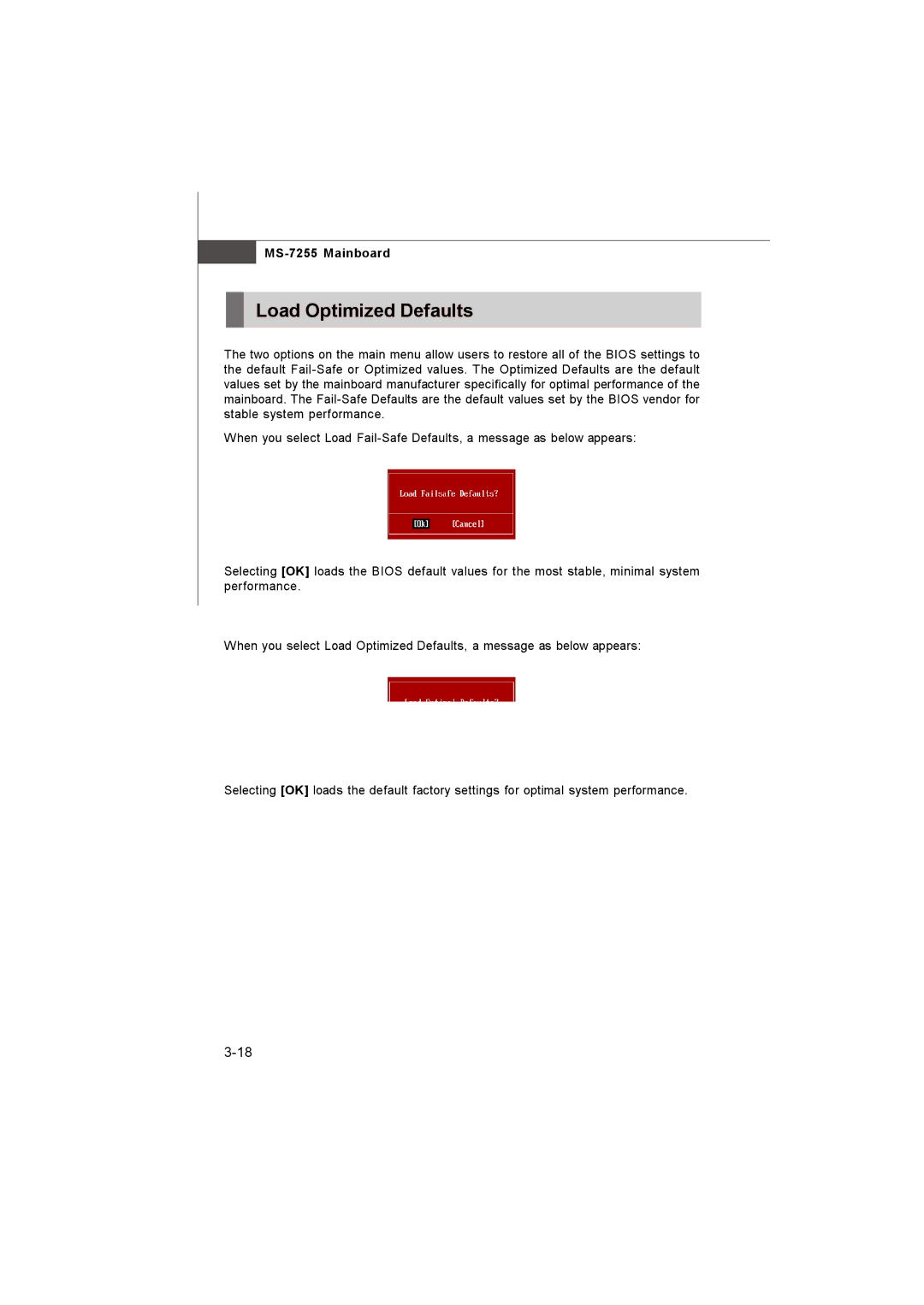 MSI MS-7255 manual Load Optimized Defaults 