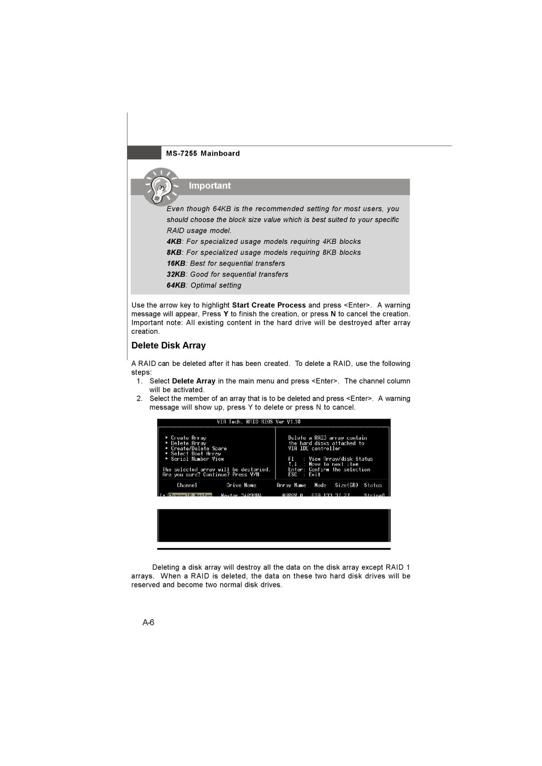 MSI MS-7255 manual Delete Disk Array 