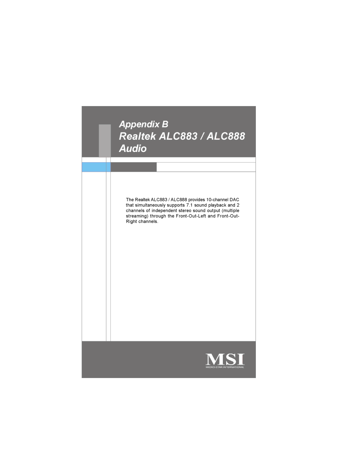 MSI MS-7255 manual Realtek ALC883 / ALC888 Audio 