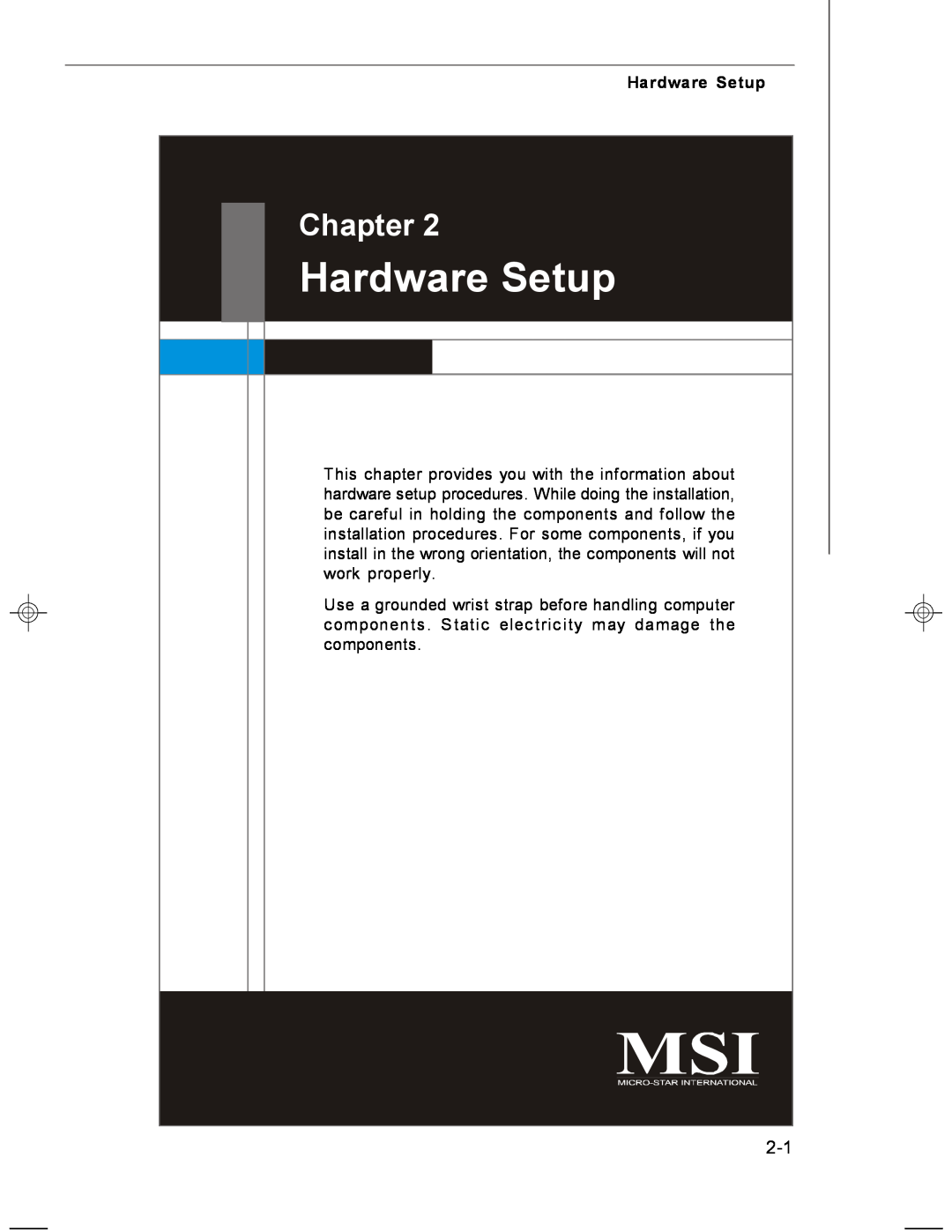 MSI MS-7255 manual Hardware Setup, Chapter 