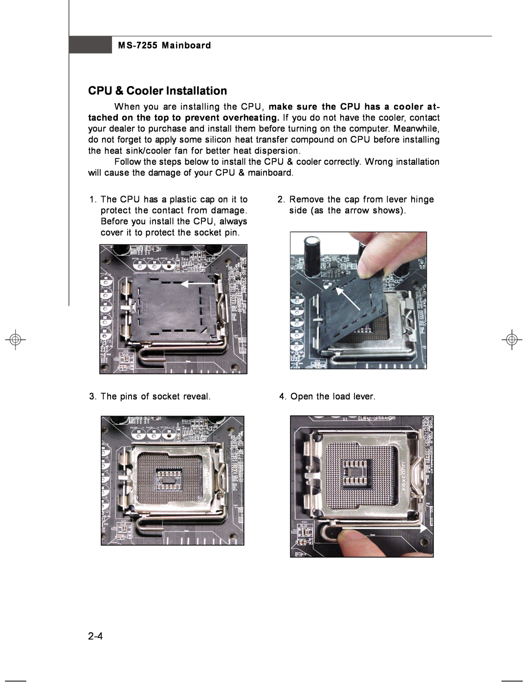 MSI manual CPU & Cooler Installation, MS-7255 Mainboard 