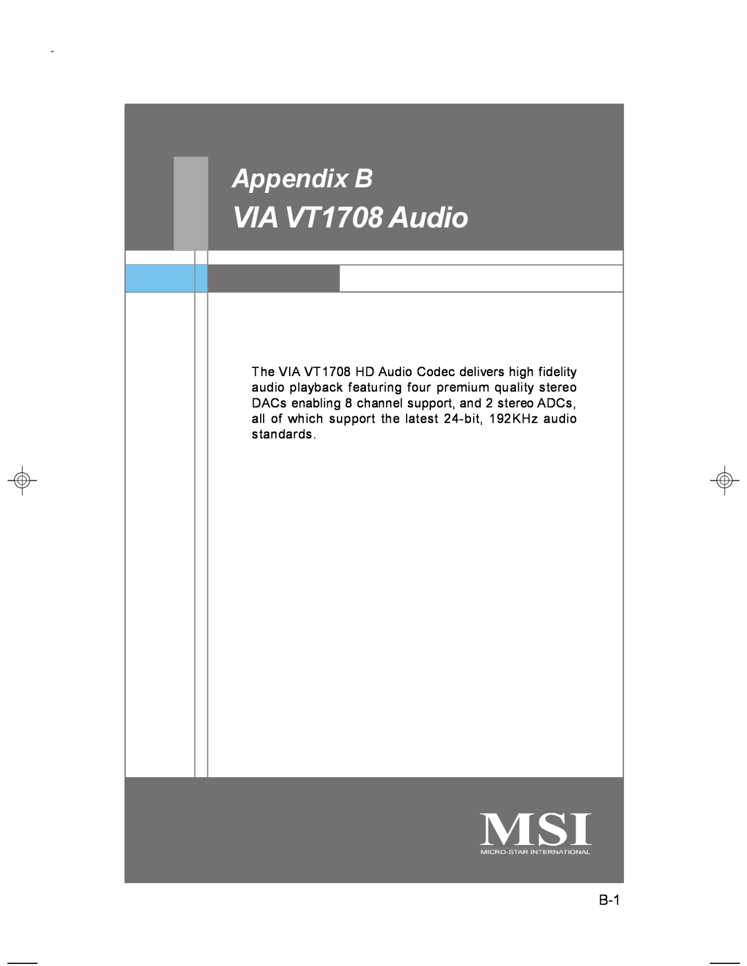 MSI MS-7255 manual Appendix B, VIA VT1708 Audio 