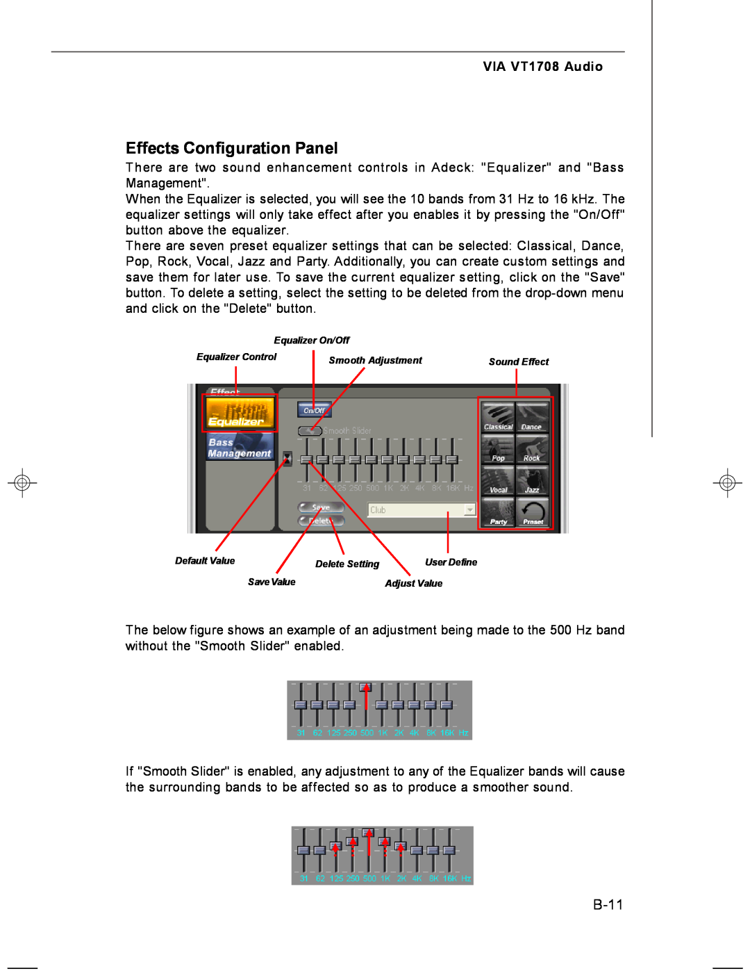 MSI MS-7255 manual Effects Configuration Panel, B-11, VIA VT1708 Audio 