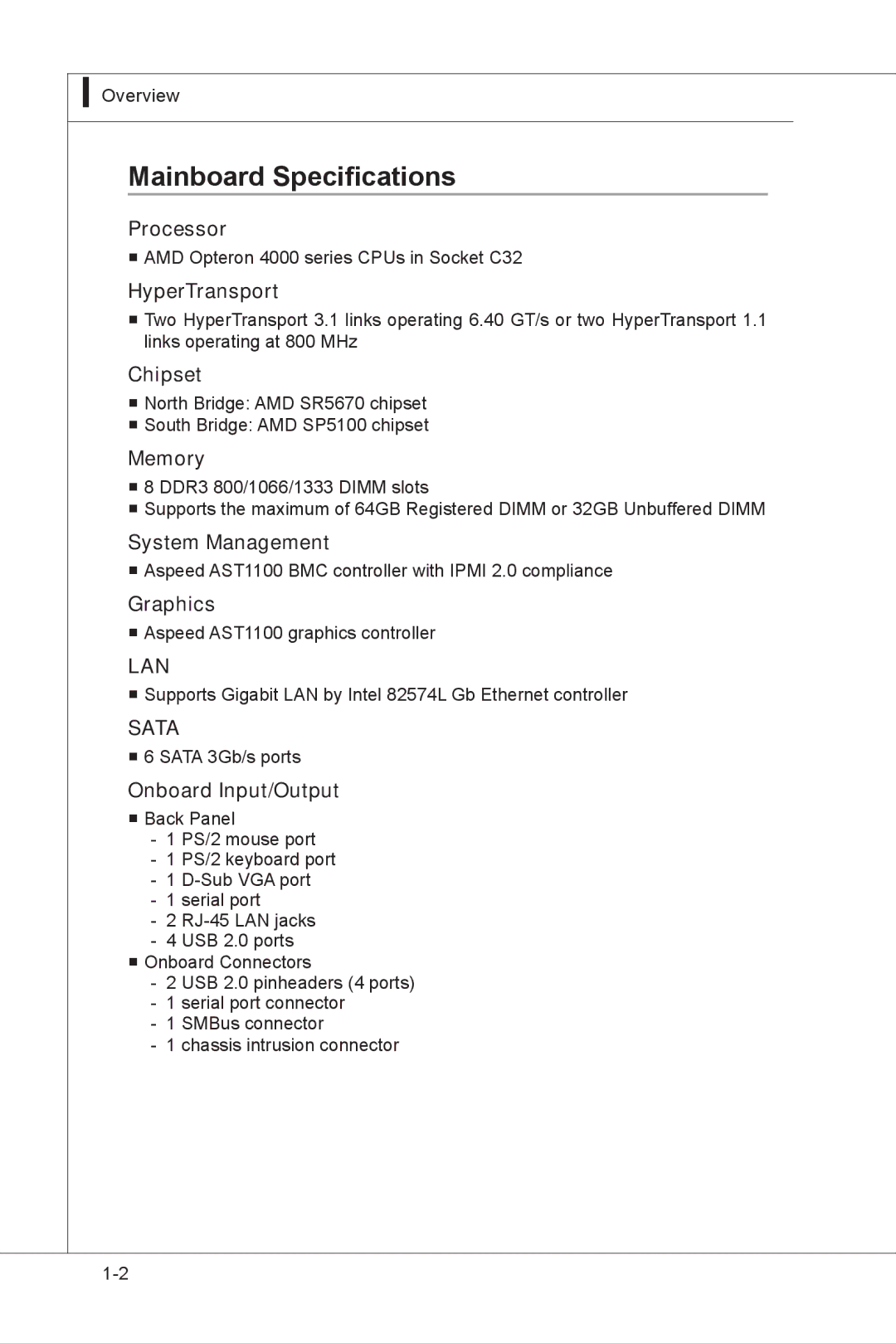 MSI MS-91F7 manual Mainboard Specifications 