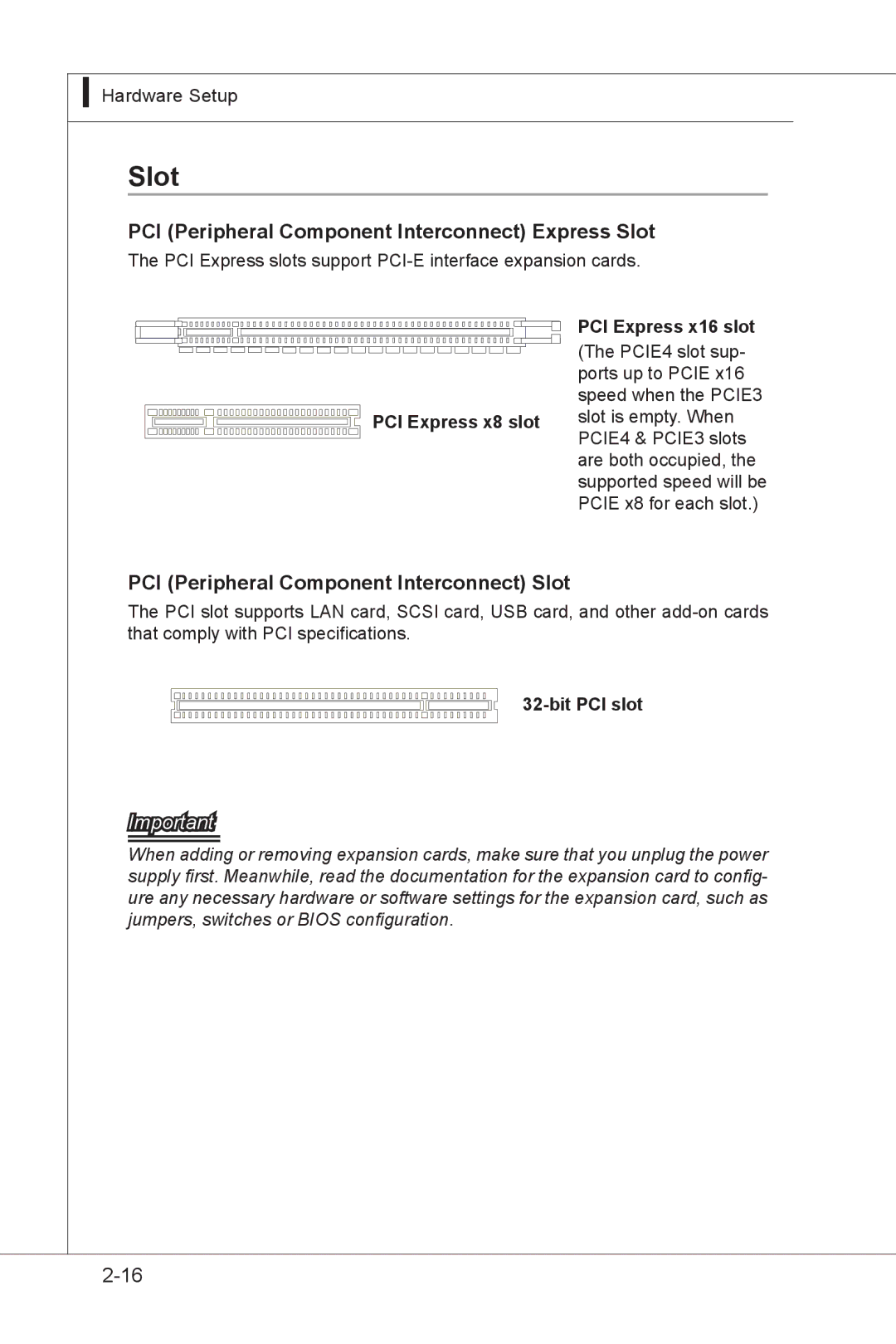 MSI MS-91F7 manual PCI Peripheral Component Interconnect Express Slot, PCI Peripheral Component Interconnect Slot 