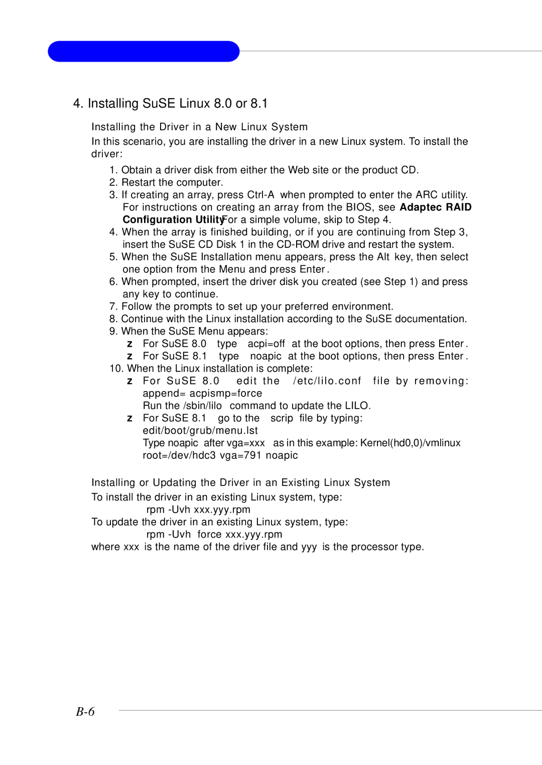 MSI MS-9246 manual Installing SuSE Linux 8.0 or, Installing the Driver in a New Linux System 