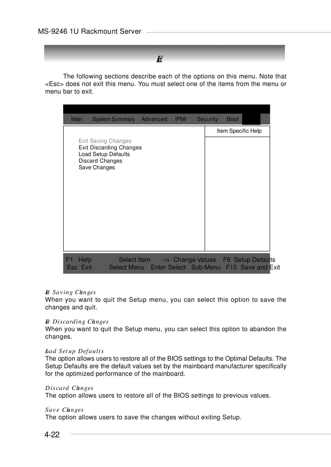 MSI MS-9246 manual Exit 