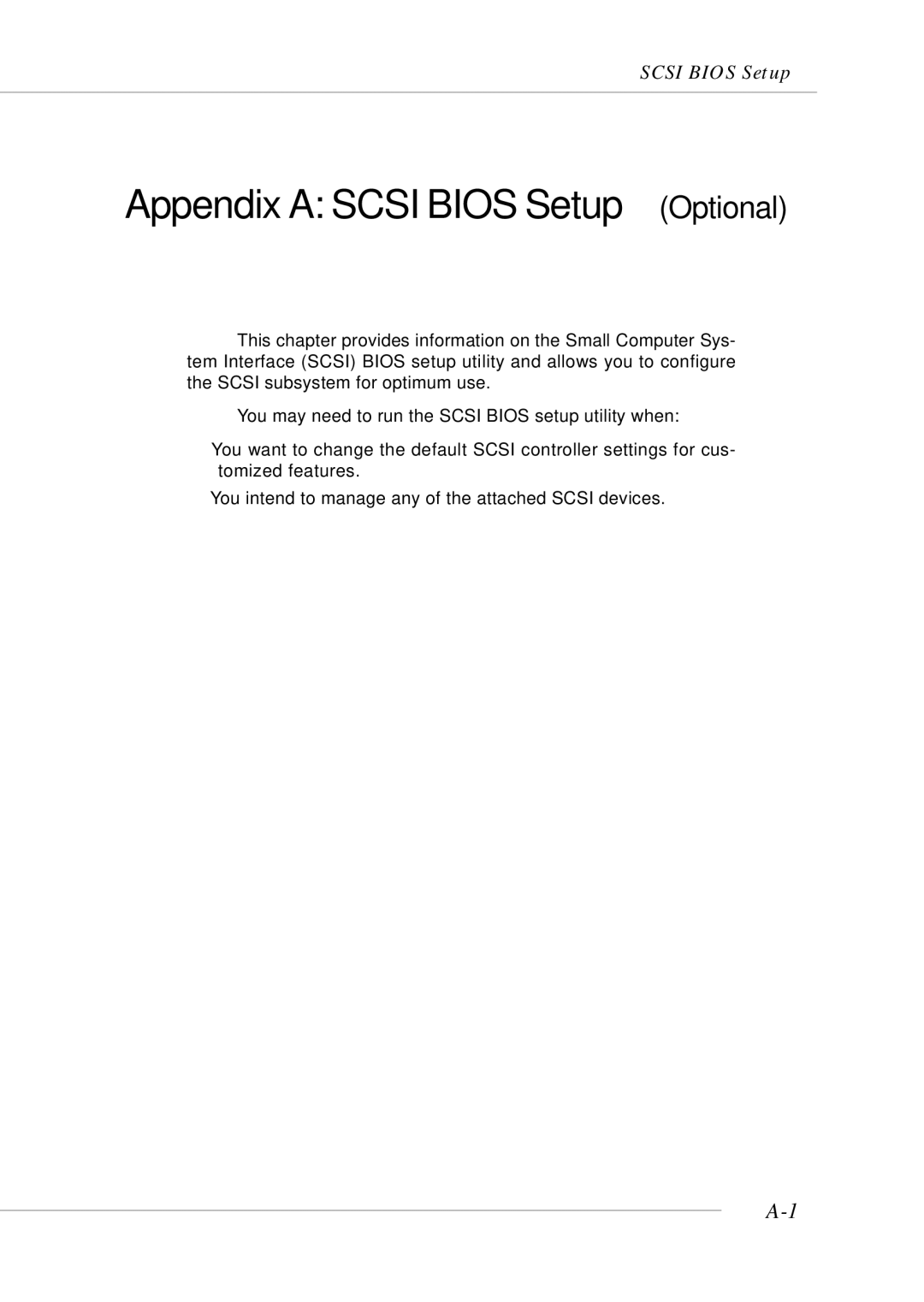 MSI MS-9246 manual Appendix a Scsi Bios Setup Optional 