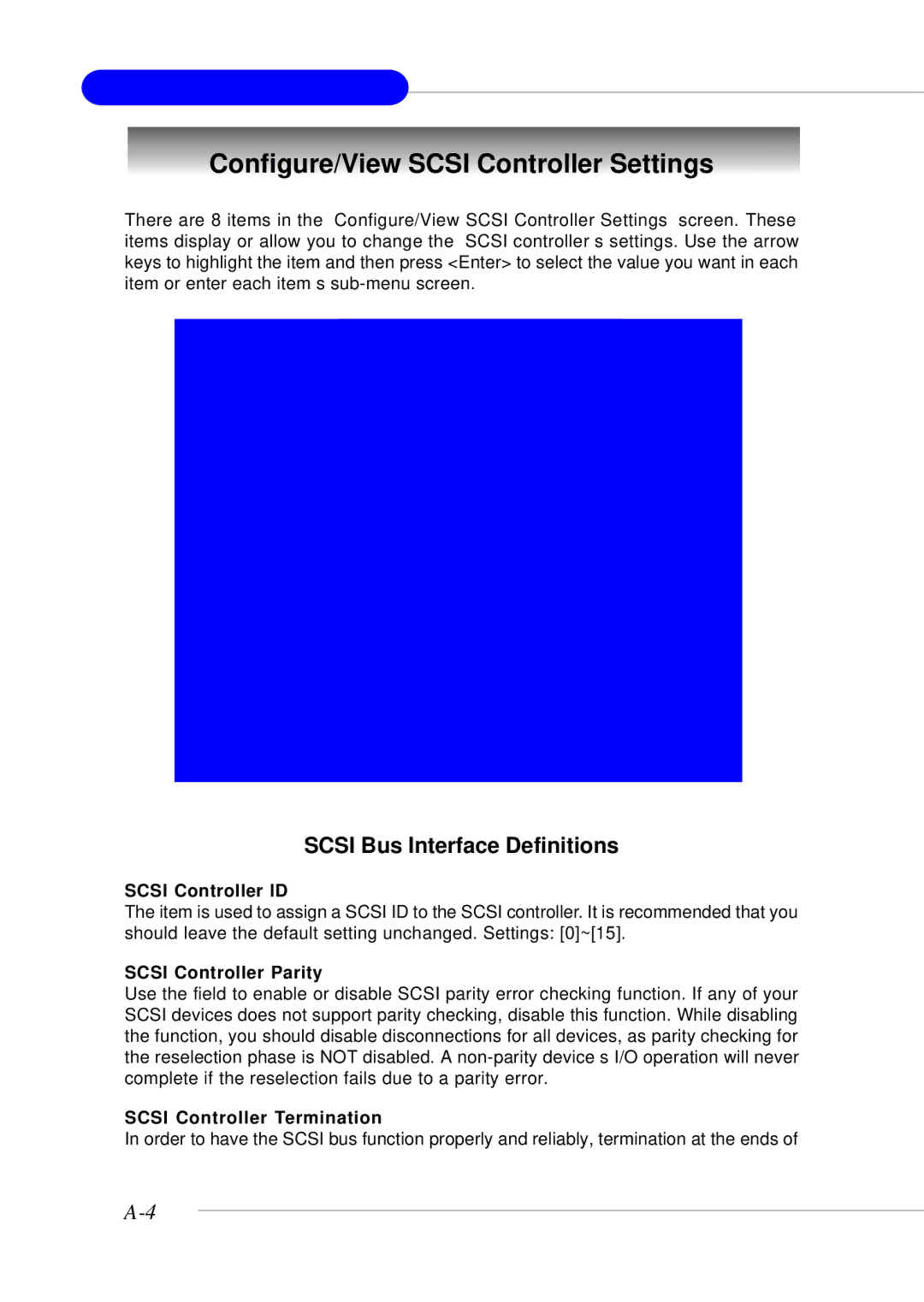 MSI MS-9246 manual Configure/View Scsi Controller Settings, Scsi Bus Interface Definitions, Scsi Controller ID 