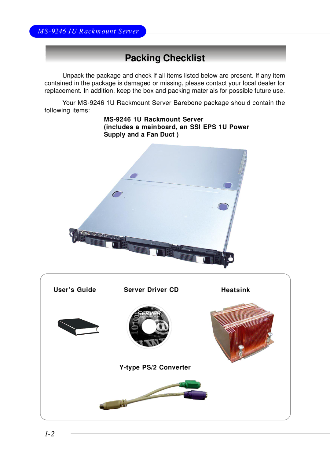 MSI MS-9246 manual Packing Checklist 