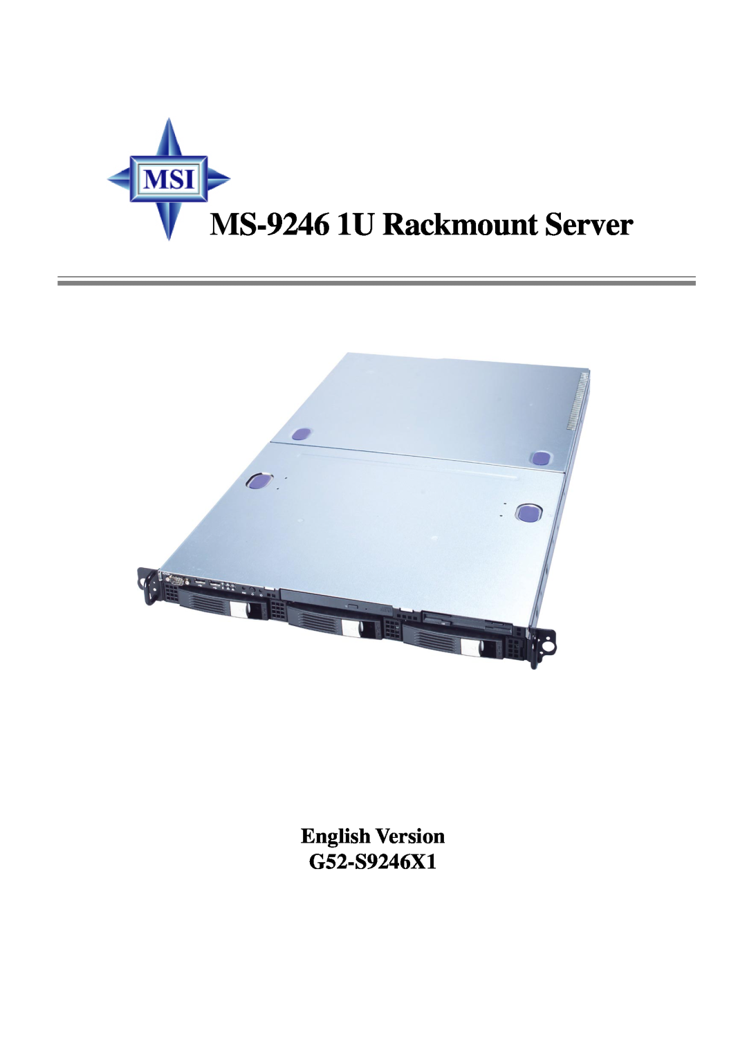 MSI manual MS-9246 1U Rackmount Server, English Version G52-S9246X1 