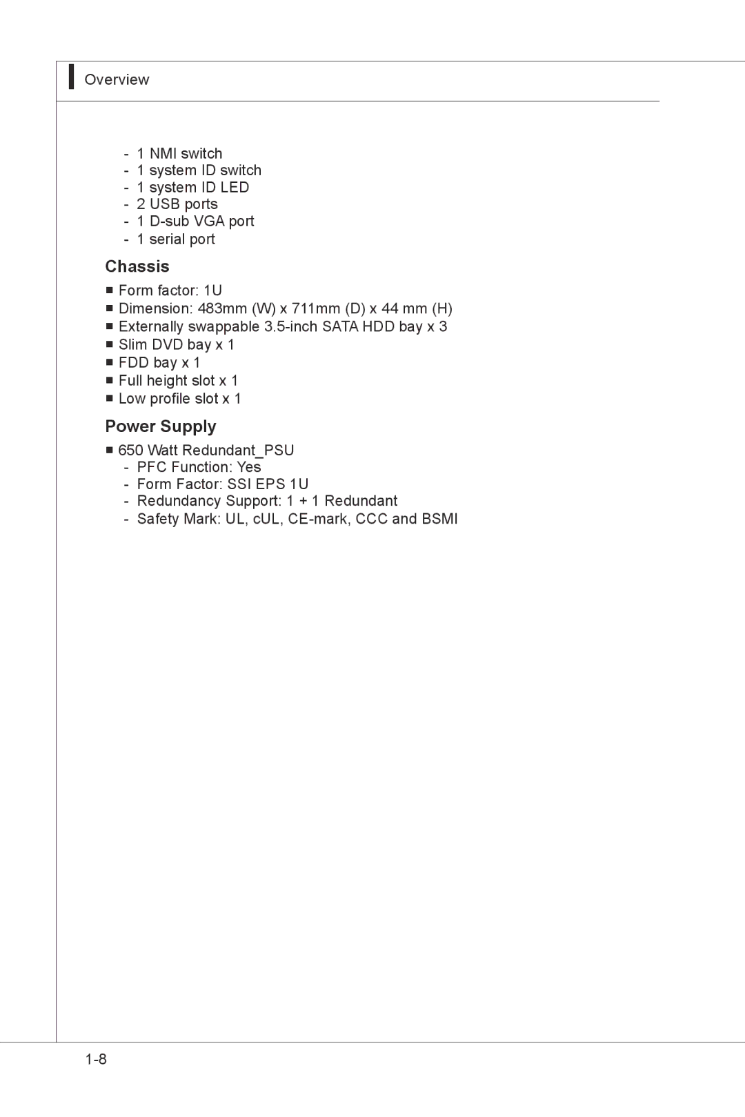 MSI MS-9297 manual Chassis, Power Supply 