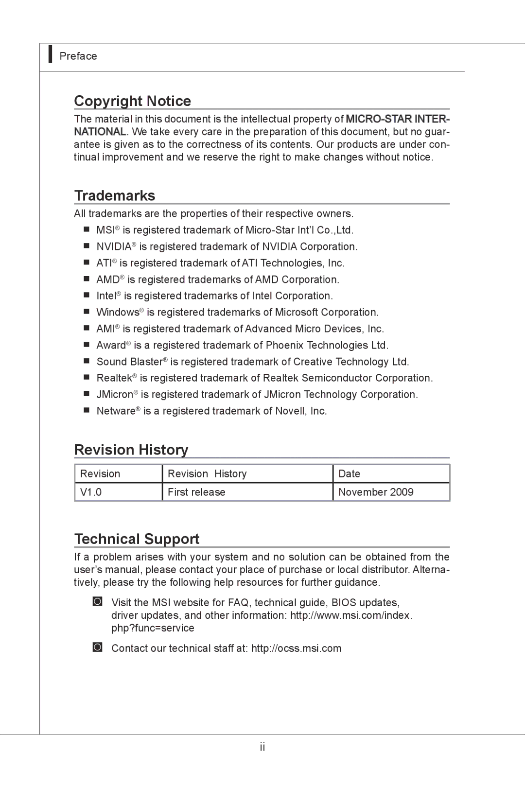 MSI MS-9297 manual Revision History 