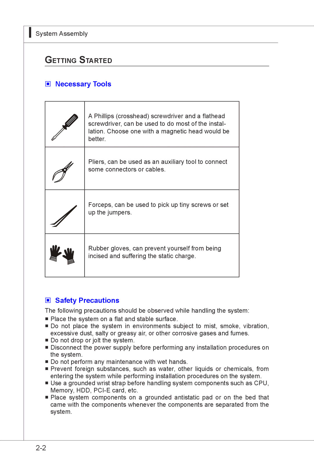 MSI MS-9297 manual  Necessary Tools, Getting Started 