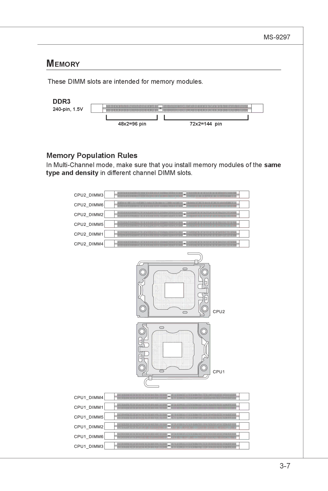 MSI MS-9297 manual Memory Population Rules 