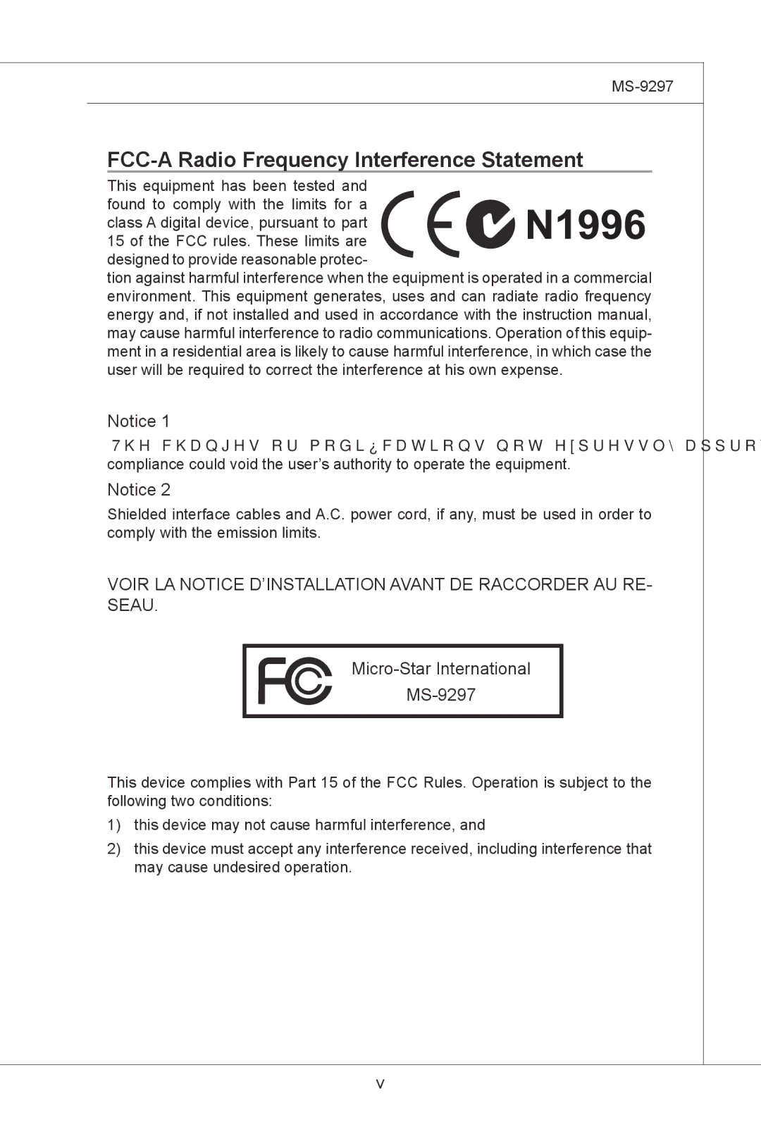 MSI MS-9297 manual FCC-A Radio Frequency Interference Statement 