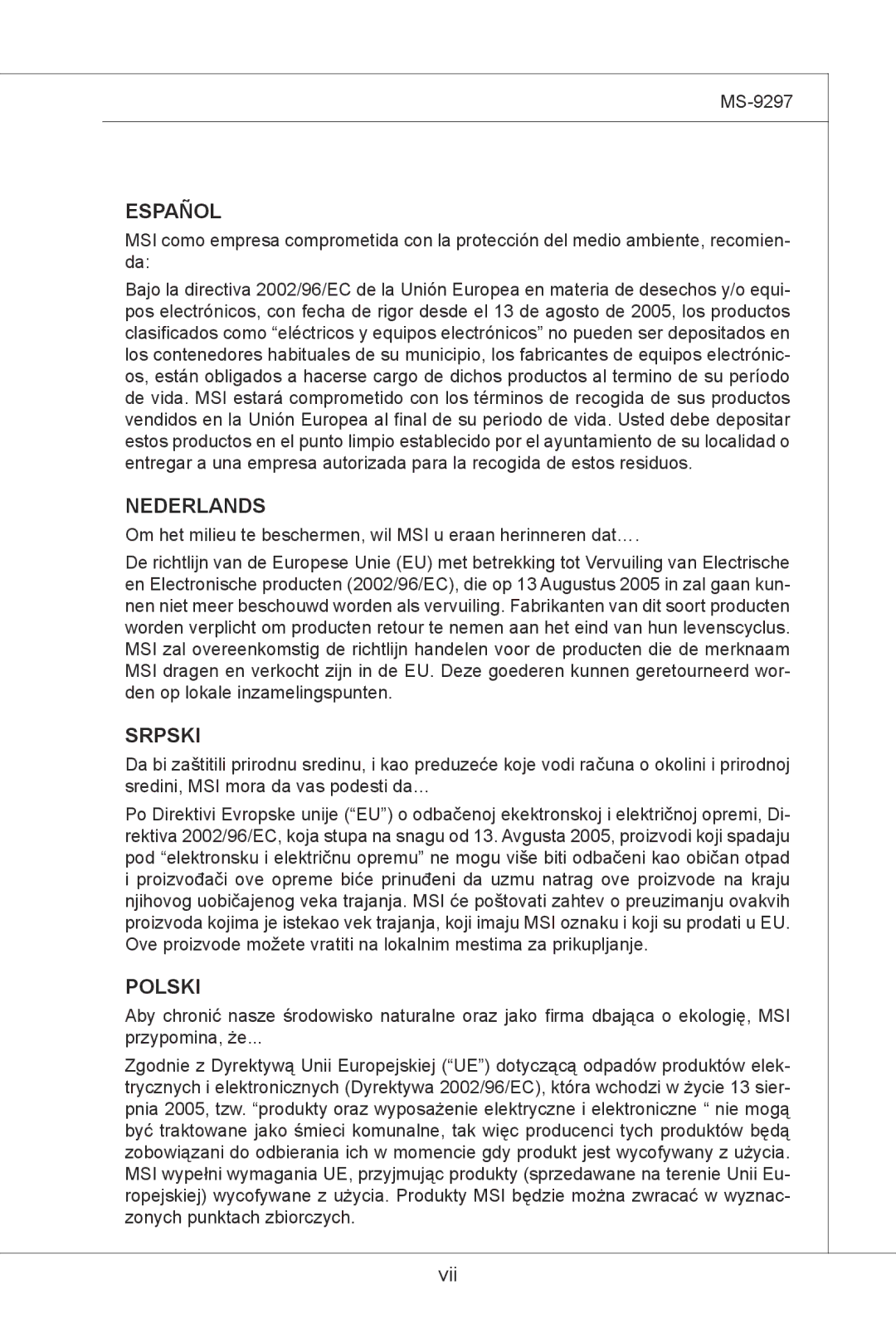 MSI MS-9297 manual Español 