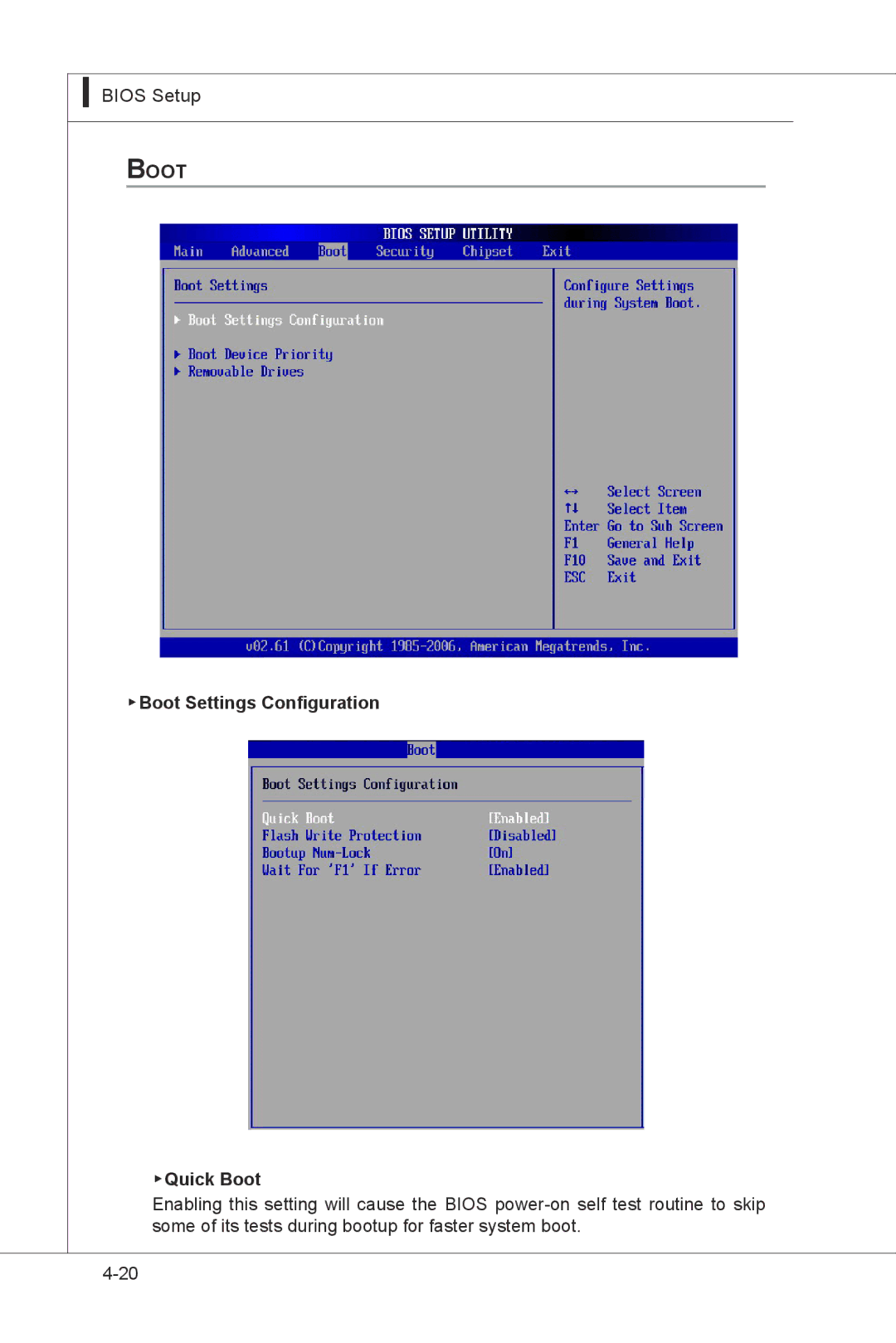 MSI MS-9297 manual Boot Boot Settings Configuration Quick Boot 