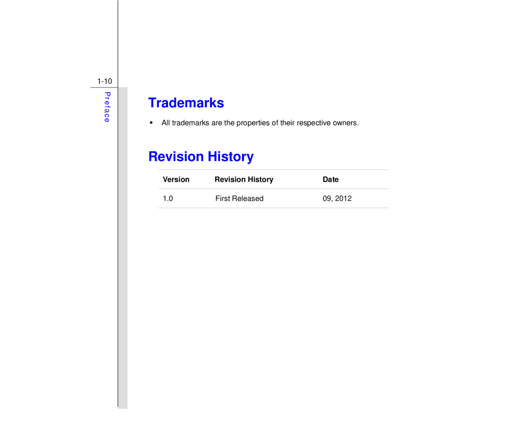 MSI MS N7Y2 manual Trademarks, Version Revision History Date First Released 