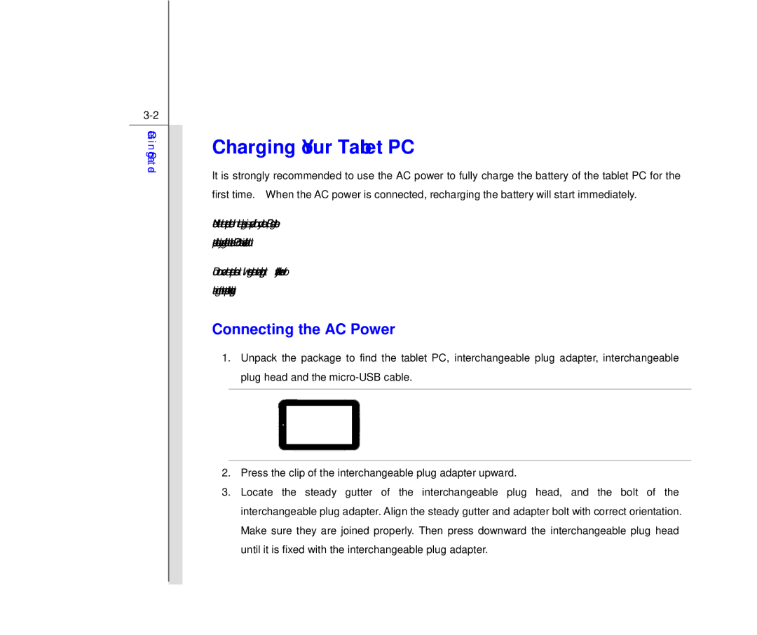 MSI MS N7Y2 manual Charging Your Tablet PC, Connecting the AC Power 