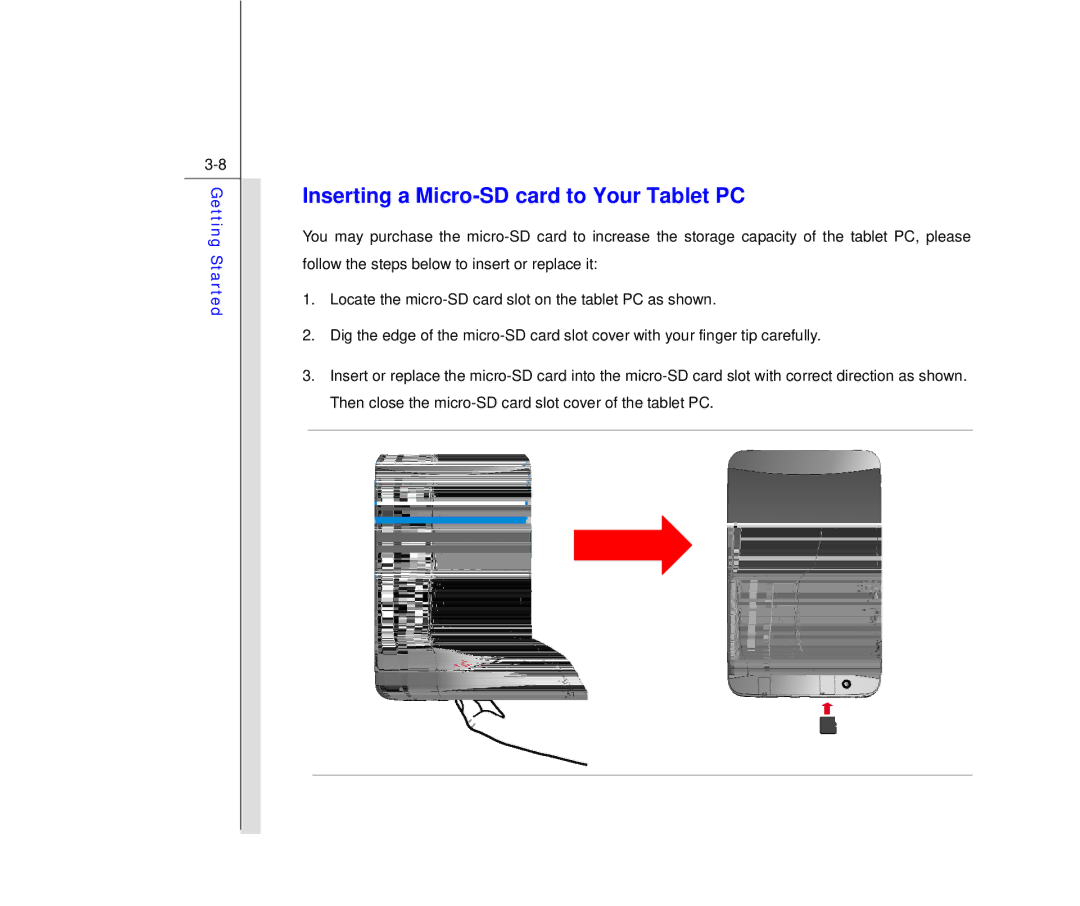 MSI MS N7Y2 manual Inserting a Micro-SD card to Your Tablet PC 