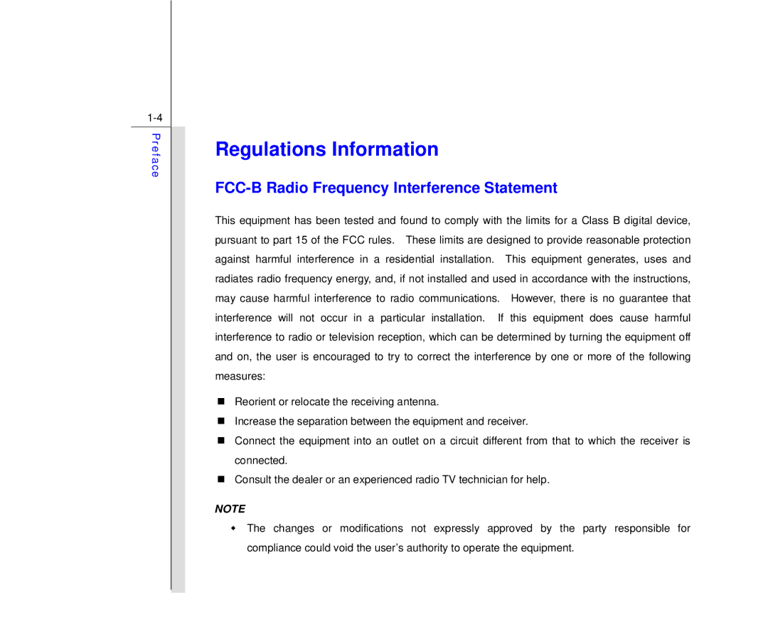 MSI MS N7Y2 manual Regulations Information, FCC-B Radio Frequency Interference Statement 