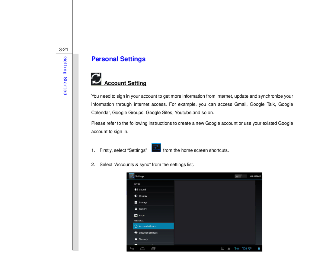 MSI MS N7Y2 manual Personal Settings, Account Setting 