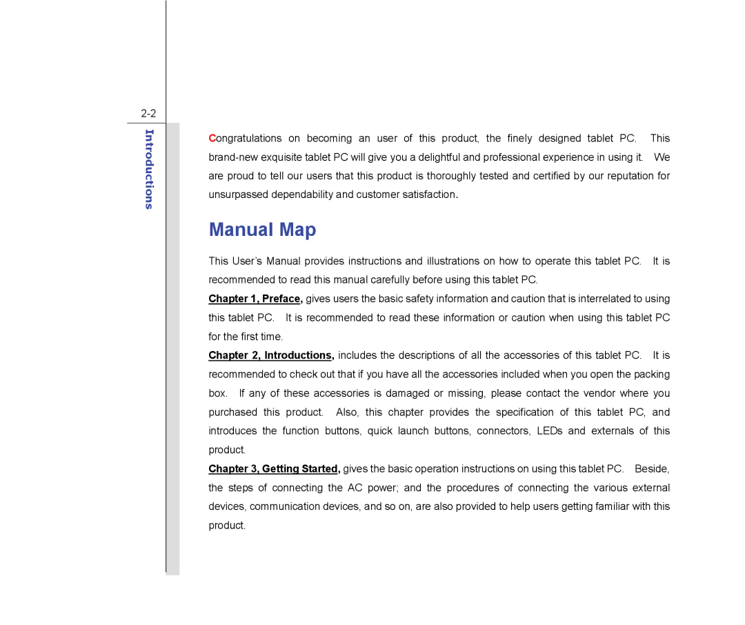 MSI MSI WindPad 110W-014US manual Manual Map, Introductions 