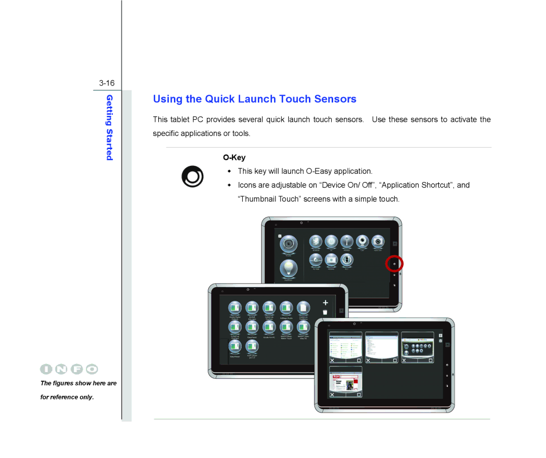 MSI MSI WindPad 110W-014US manual Using the Quick Launch Touch Sensors, Figures show here are For reference only 