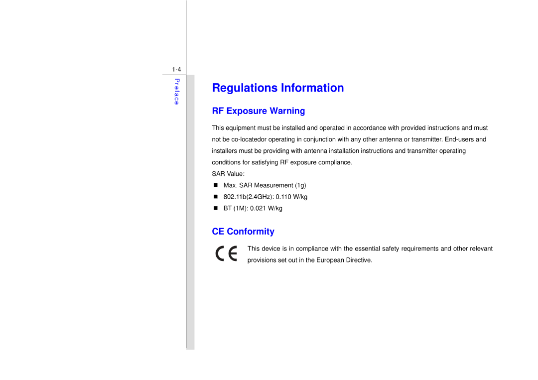 MSI N729 manual Regulations Information, RF Exposure Warning, CE Conformity 