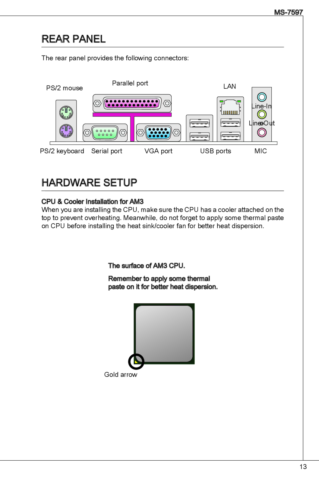 MSI NF725GM-P43 manual Rear Panel 