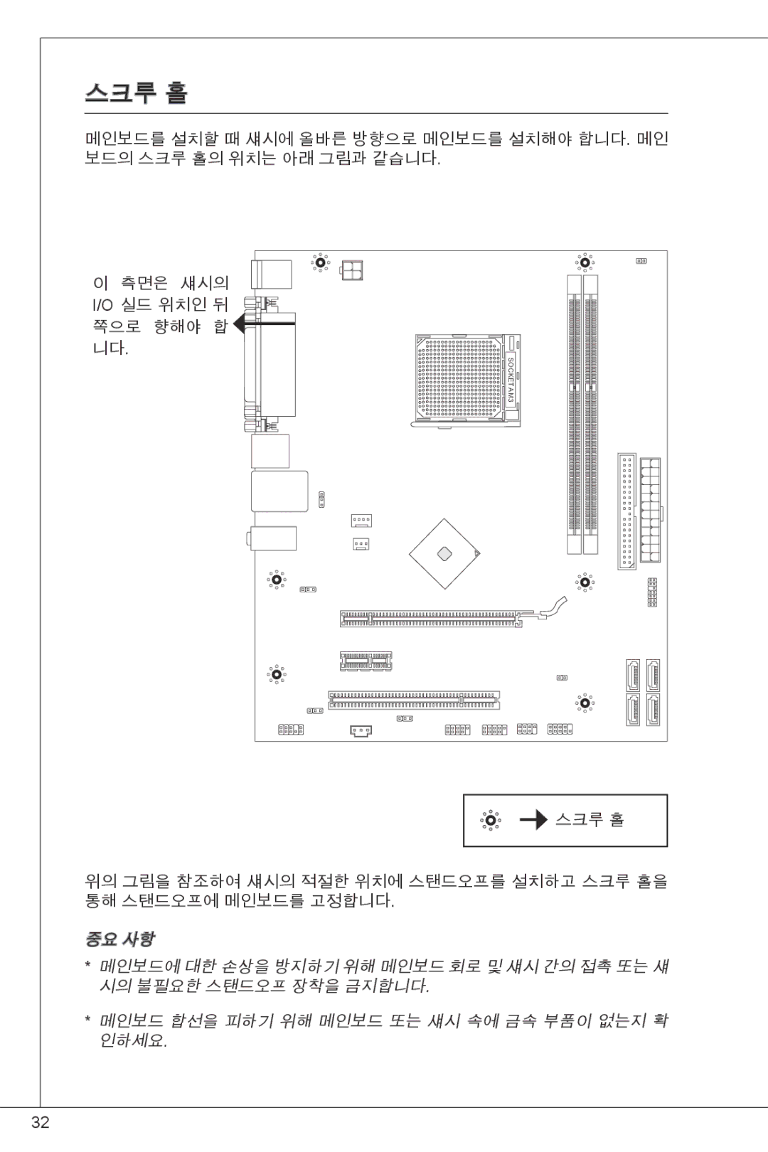 MSI NF725GM-P43 manual 스크루 홀 