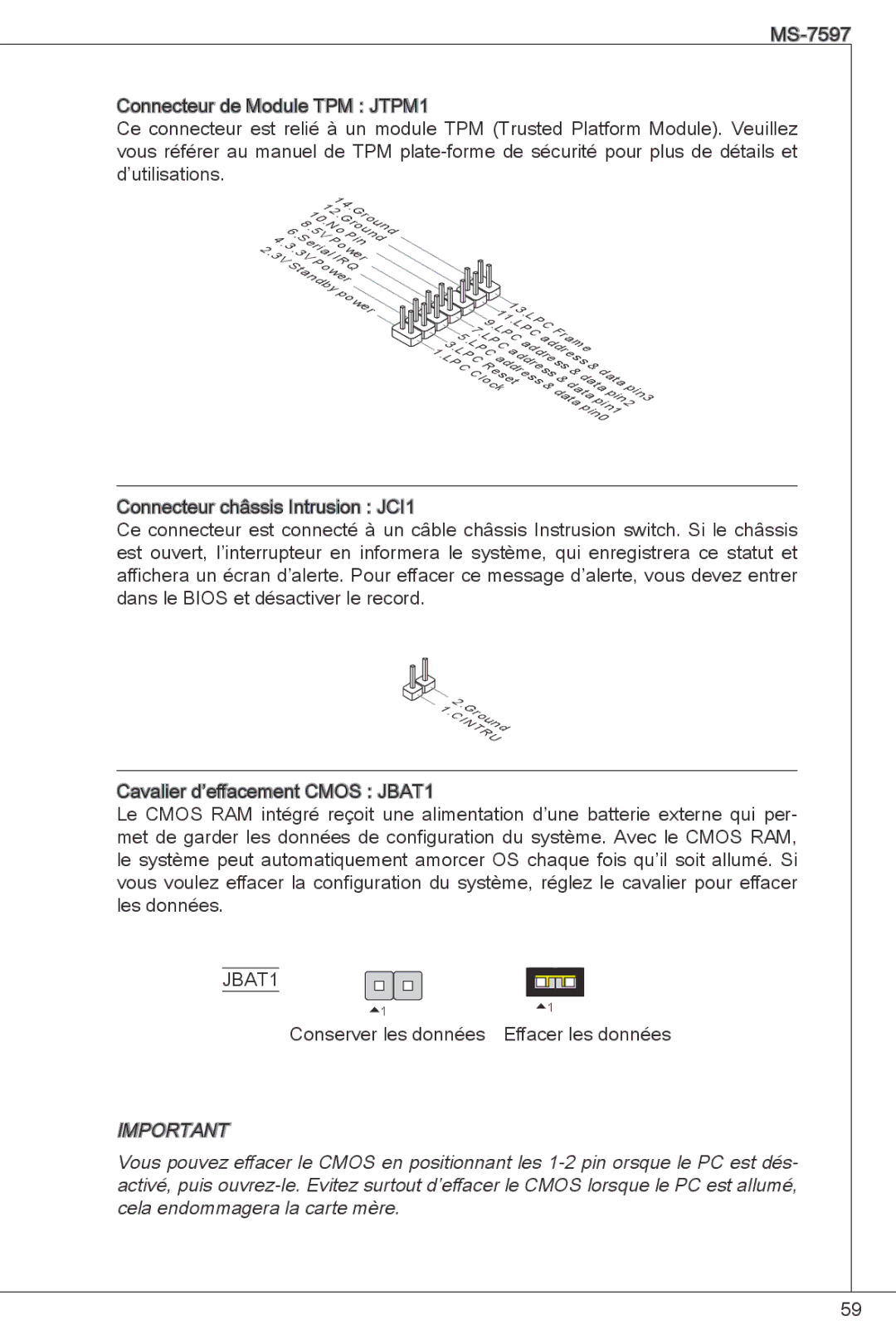 MSI NF725GM-P43 manual Conserver les données Effacer les données 