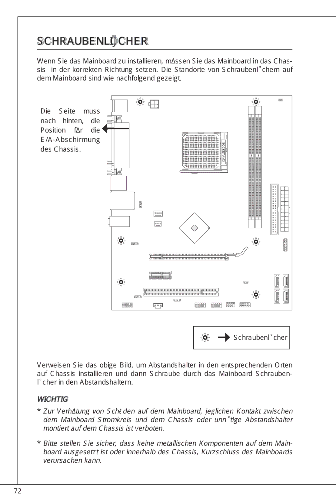 MSI NF725GM-P43 manual Schraubenlöcher 