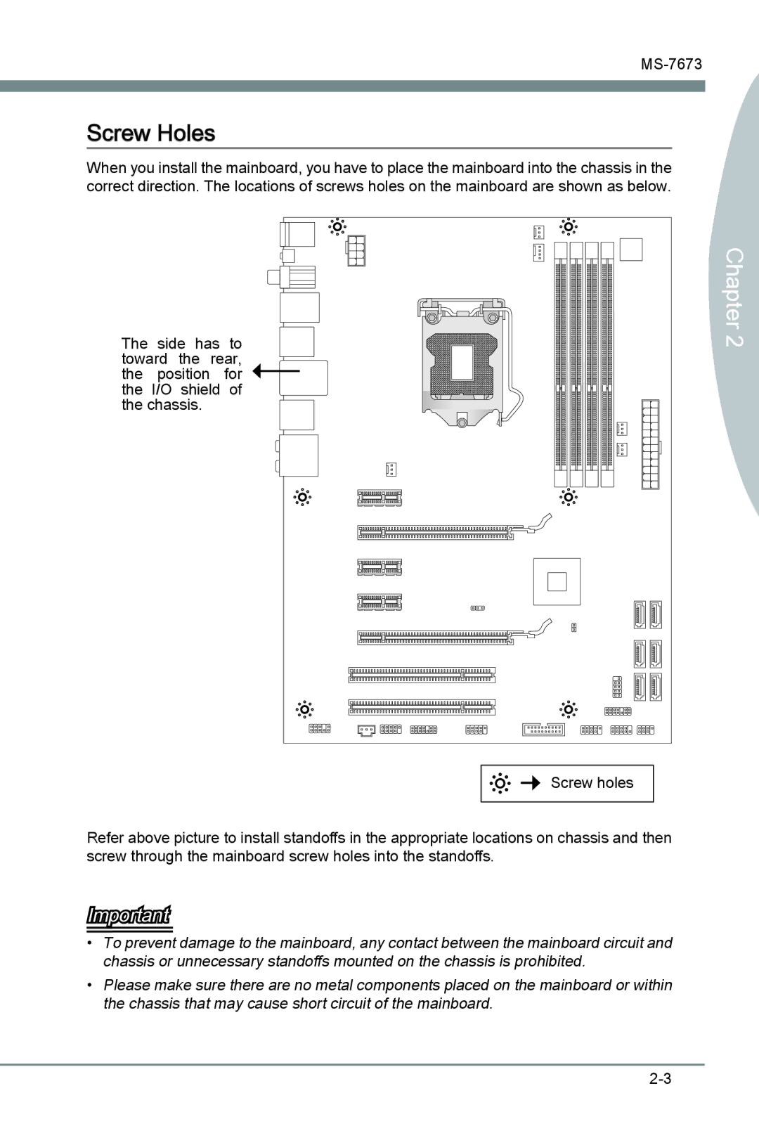 MSI P67A-G43 (B3) manual Screw Holes 