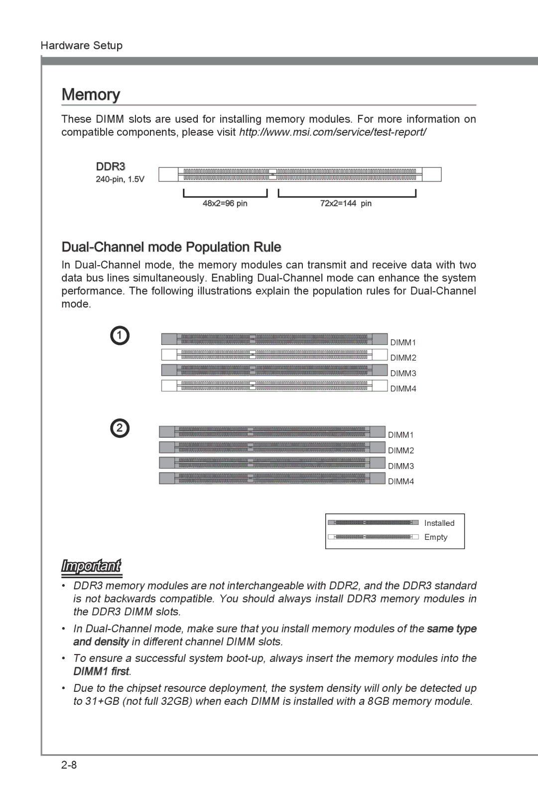 MSI P67A-G43 (B3) manual Memory, Dual -Channel mode Population Rule 