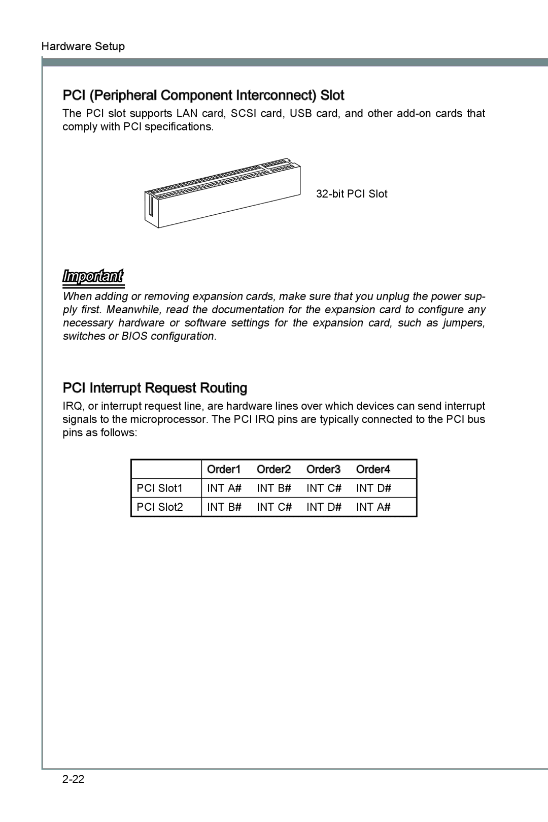 MSI P67A-G43 (B3) manual PCI Peripheral Component Interconnect Slot, PCI Interrupt Request Routing 